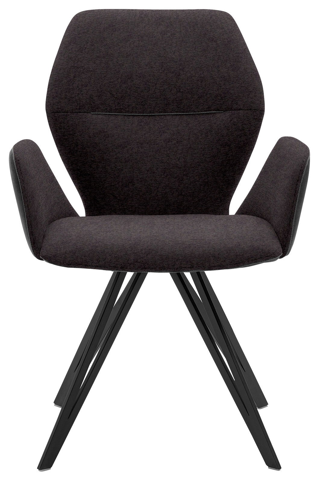 Moderner Armlehnenstuhl in dunklem Stoffbezug, Vorderansicht