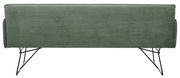 Rückansicht einer grünen Solobank 3-Sitzer mit Metallbeinen und geripptem Stoffbezug.