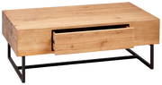 Moderner Couchtisch aus Holz mit Schublade, seitliche Perspektive