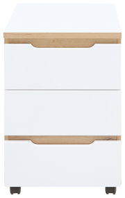 Rollcontainer mit zwei Schubladen in Weiß und Holzoptik, Vorderansicht