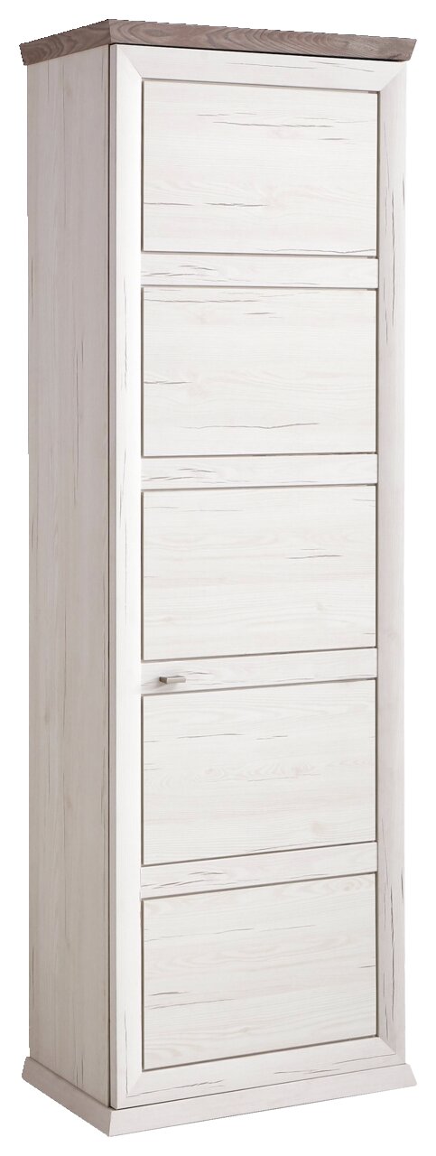 Hom´in Garderobenschrank CAMRON Hochformatiger Garderobenschrank aus der Serie Camron/Benton mit heller Holzoptik und mehreren Türen, seitliche Perspektive.