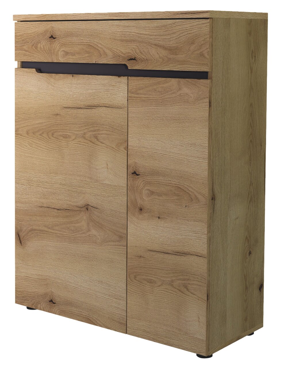 Houten schoenenkast in eikenlook, zijaanzicht