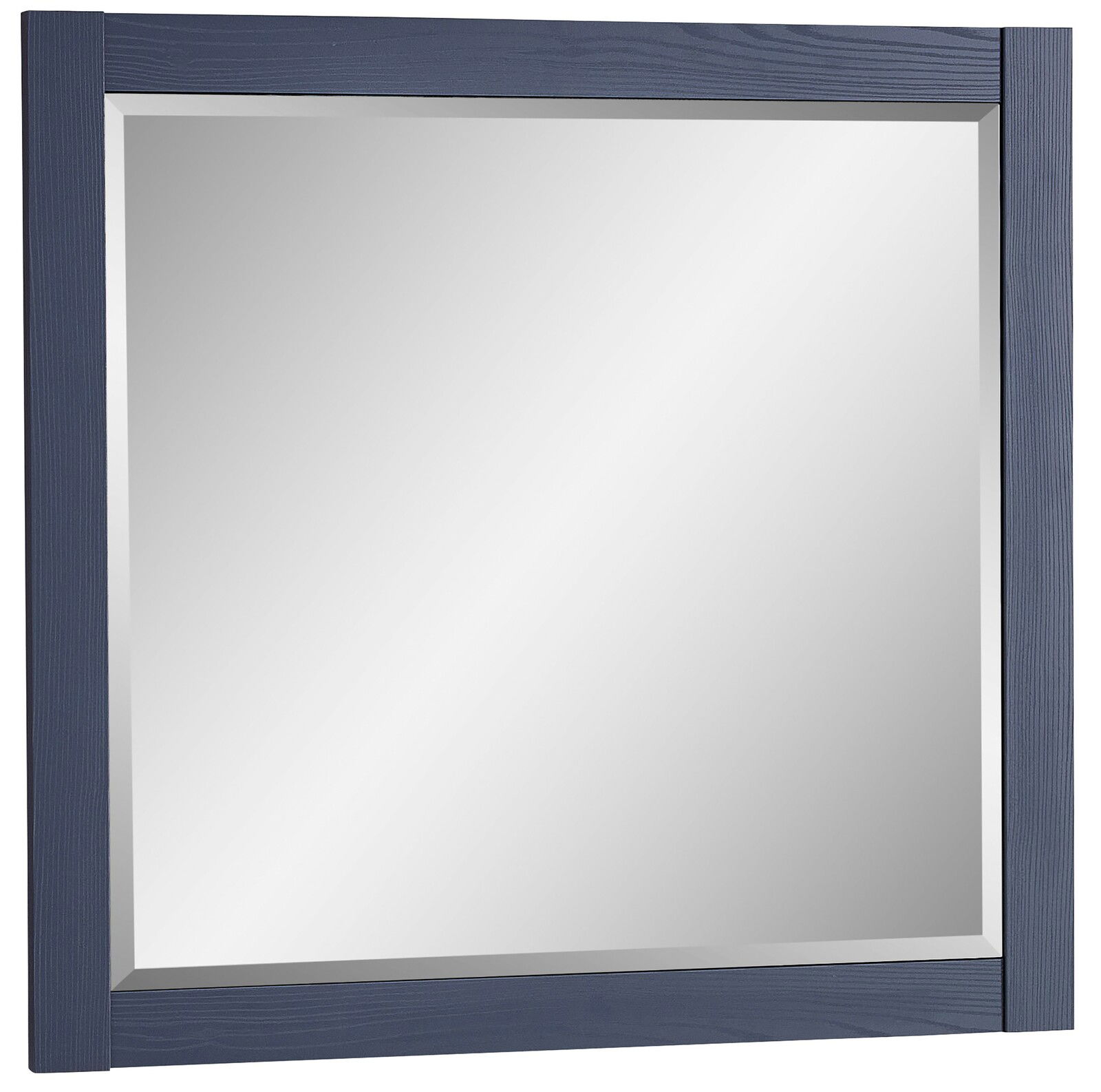Moderner rechteckiger Spiegel mit dunkelblauem Holzrahmen, Frontalansicht