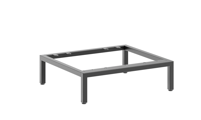 Novel metalen onderstel MALIN Metalluntergestell in rechteckiger Form, seitliche Perspektive, geeignet für Möbelaufbau.