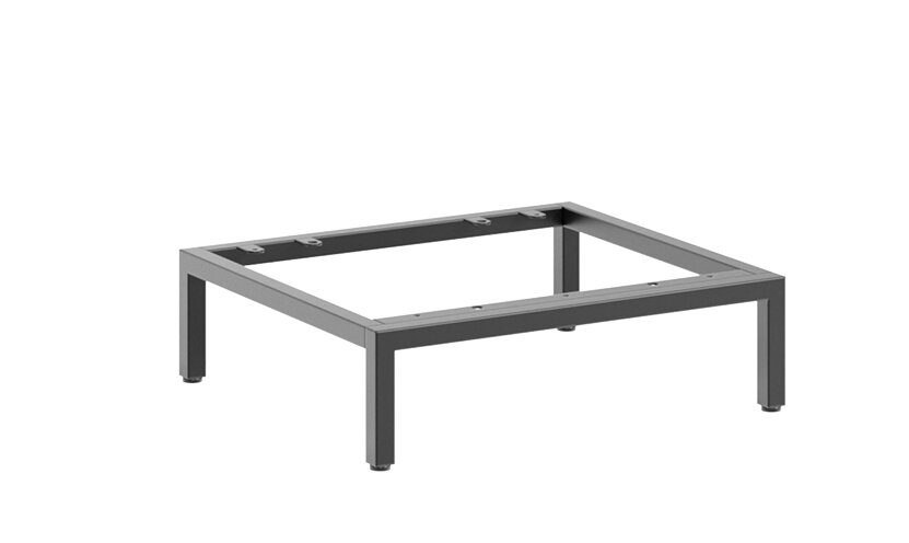 Metalluntergestell in rechteckiger Form, seitliche Perspektive, geeignet für Möbelaufbau.