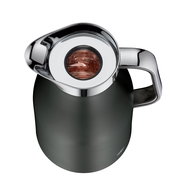 Ansicht von oben auf eine SKYLINE Thermoskanne in cool grey mit glänzendem Deckel und Griff, 1,0l