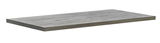Graue Tischplatte mit Holzmaserung, perspektivisch von oben betrachtet