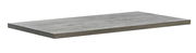 Graue Tischplatte mit Holzmaserung, perspektivisch von oben betrachtet