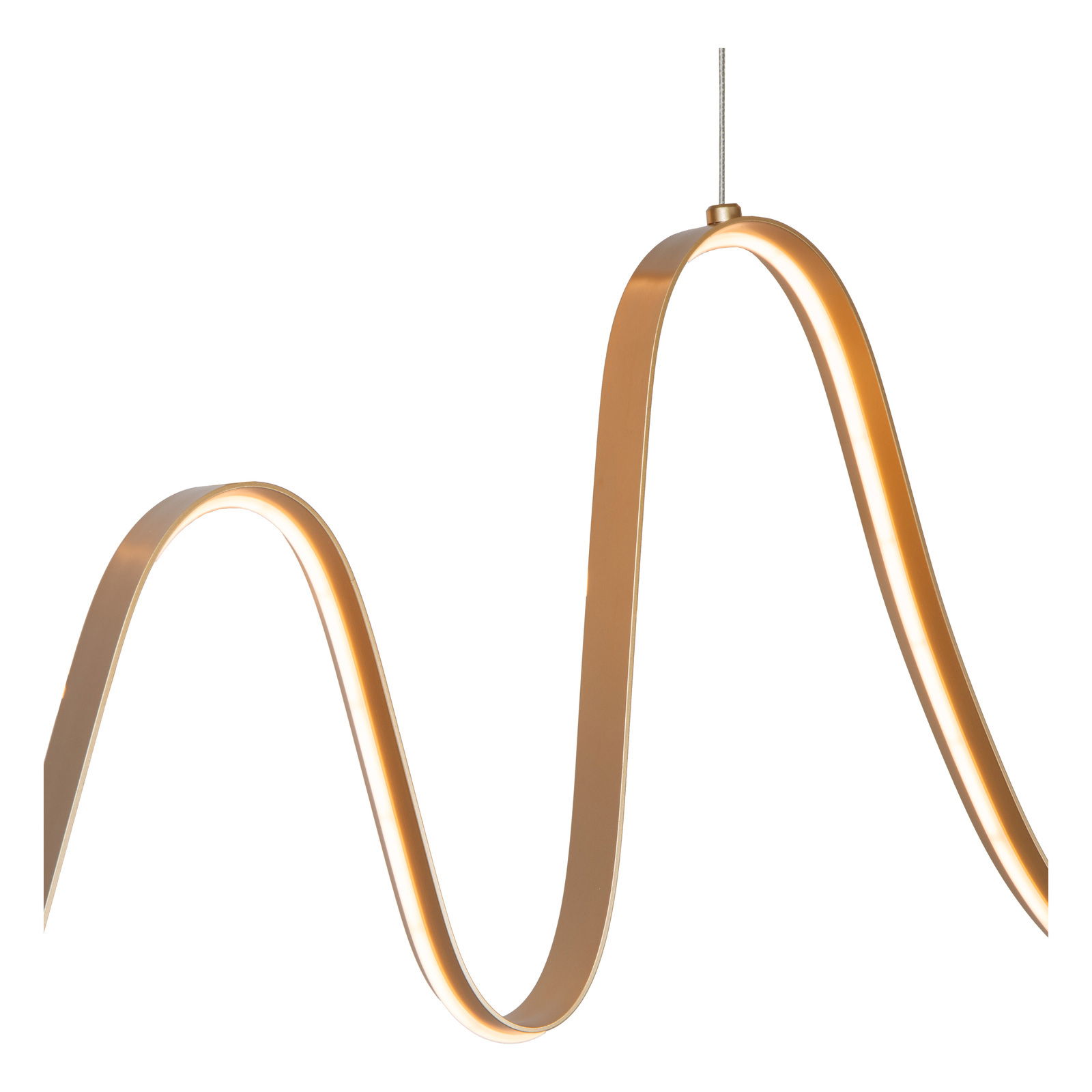 Moderne Hängeleuchte in geschwungener Wellenform, seitliche Perspektive