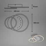 LED Deckenleuchte mit LEDDots, Ansicht von unten, zeigt zwei ineinander verschlungene Leuchtringe mit einem Durchmesser von 400 mm und 300 mm.