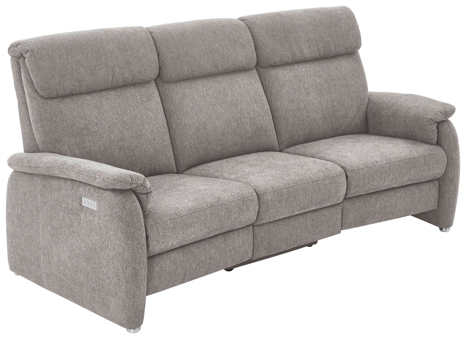 Graues Trapezsofa mit drei Sitzplätzen, seitliche Perspektive