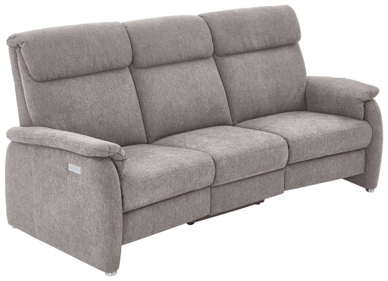 Graues Trapezsofa mit drei Sitzplätzen, seitliche Perspektive