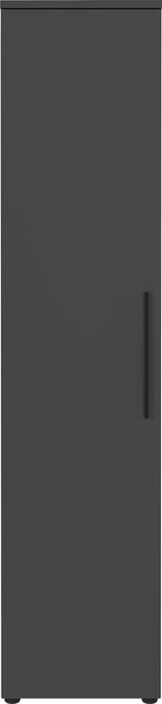 Schmaler, hoher Aktenschrank in dunkler Farbe, frontal abgebildet.