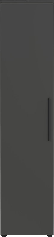 Schmaler, hoher Aktenschrank in dunkler Farbe, frontal abgebildet.