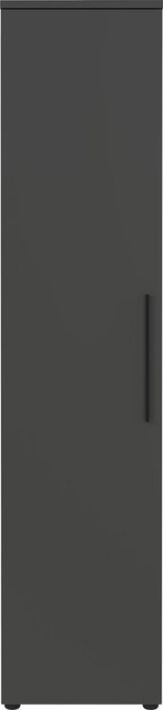 Schmaler, hoher Aktenschrank in dunkler Farbe, frontal abgebildet.