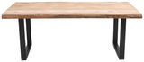 Esstisch mit massiver Holzplatte und schwarzen Metallbeinen, Frontalansicht
