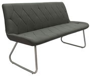 Graue Polsterbank mit modernem Design und Metallbeinen, seitliche Perspektive