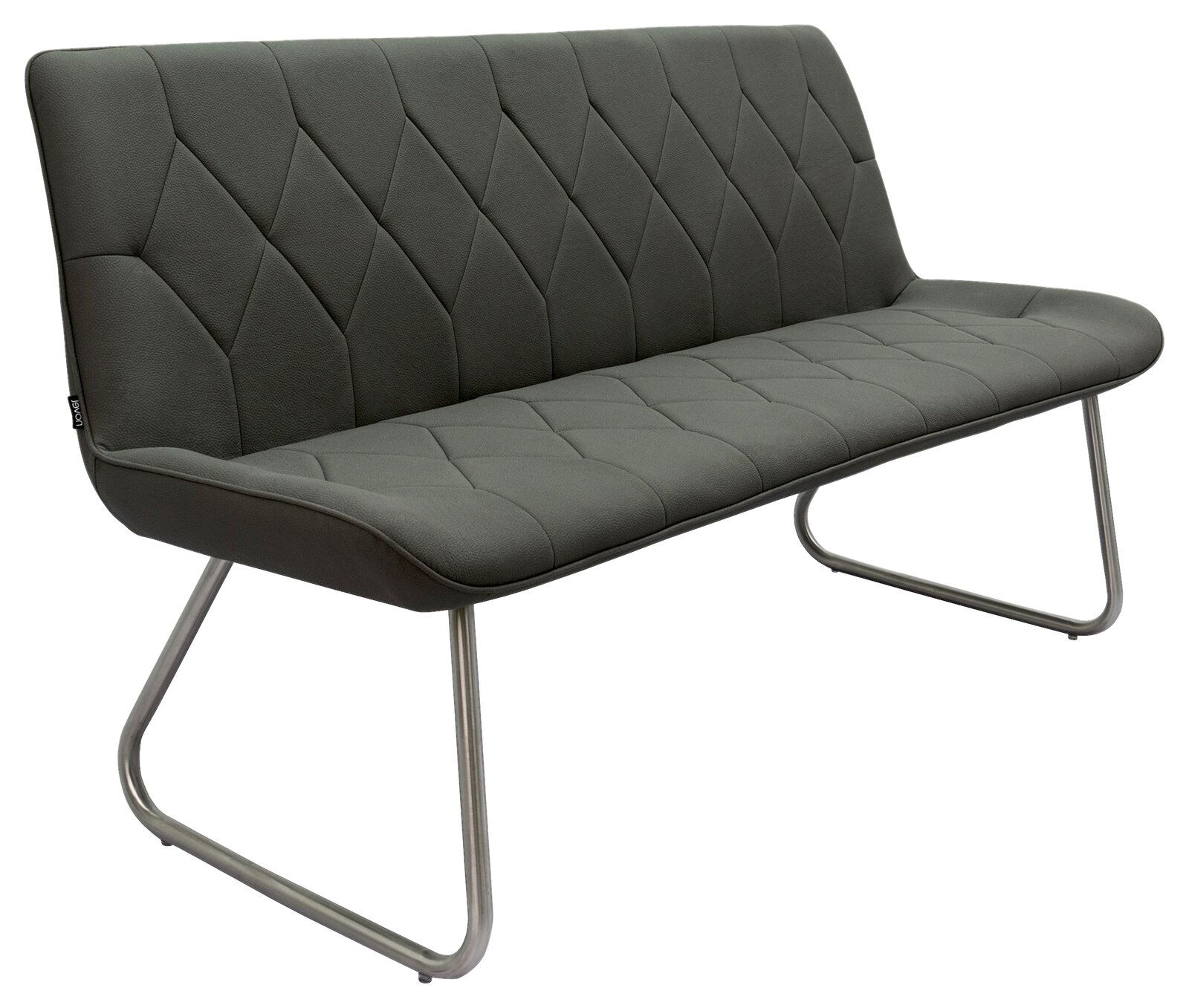 Novel Bank HENRY Graue Polsterbank mit modernem Design und Metallbeinen, seitliche Perspektive