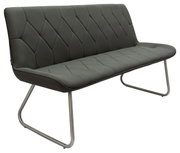 Grijze bank met bekleding, modern ontwerp en metalen poten, zijaanzicht