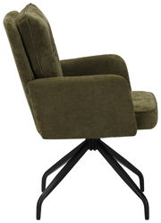 Grüner Schwingstuhl mit schwarzem Metallgestell, Seitenansicht