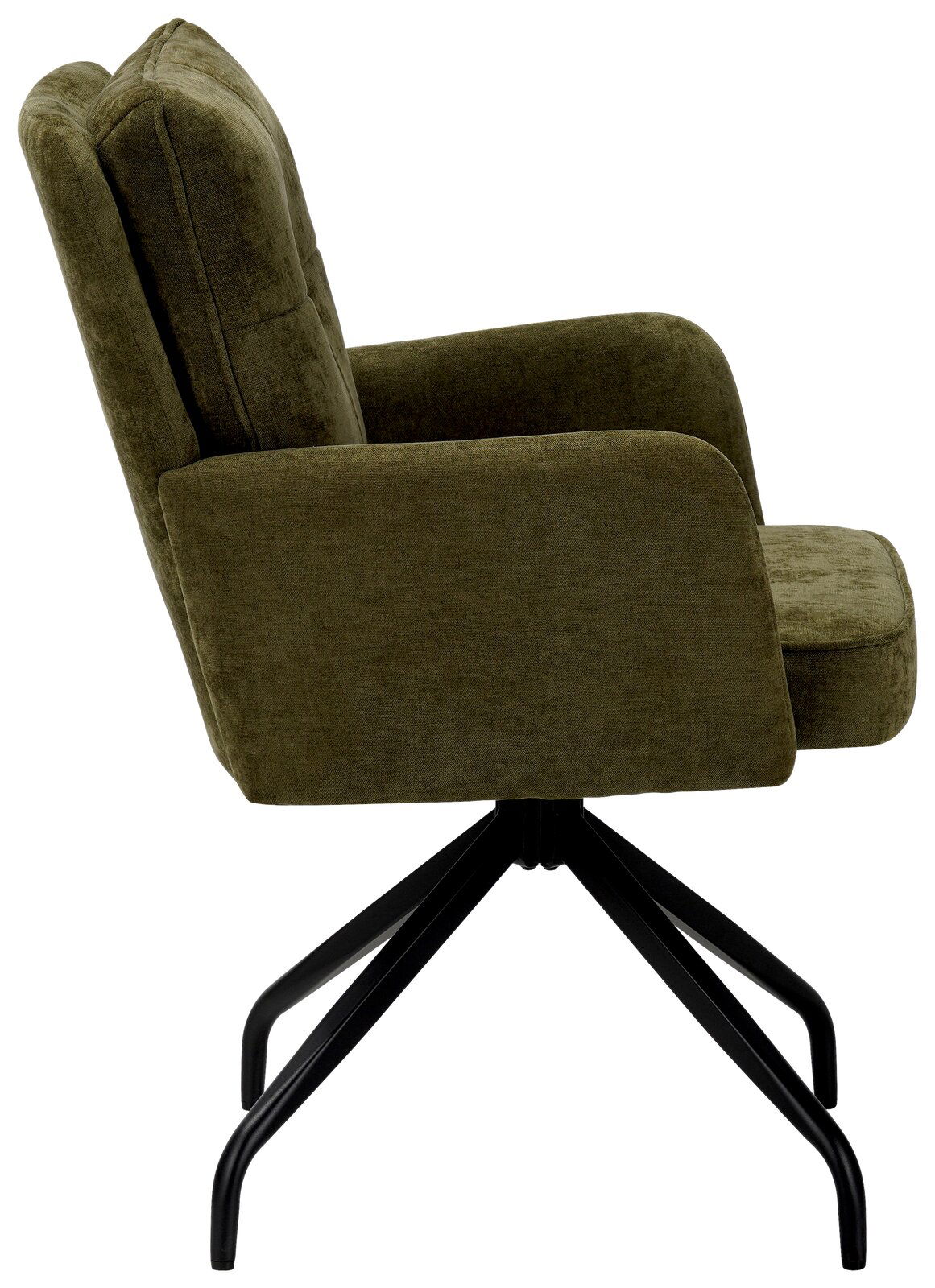 Grüner Schwingstuhl mit schwarzem Metallgestell, Seitenansicht