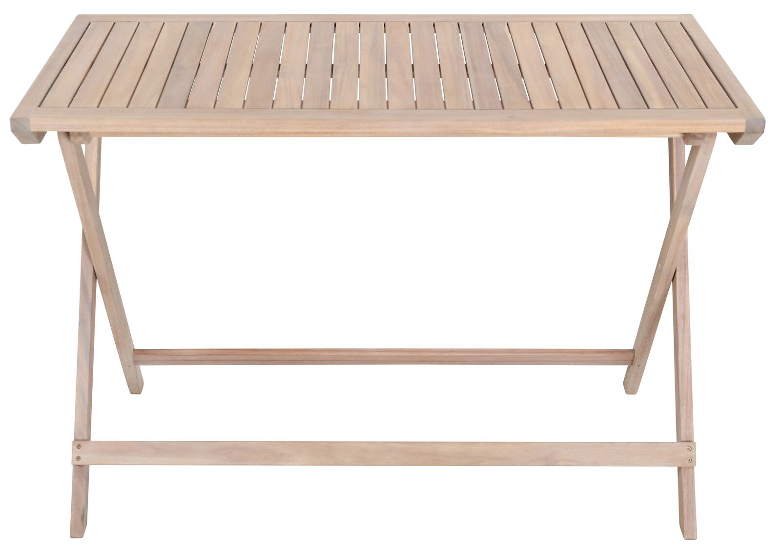Holz-Klapptisch in Frontalansicht mit Lattenoptik
