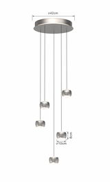 Moderne LED-Pendelleuchte mit fünf hängenden Leuchtkörpern, Draufsicht