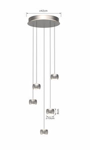 Moderne LED-Pendelleuchte mit fünf hängenden Leuchtkörpern, Draufsicht