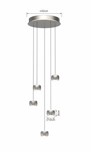 Moderne LED-Pendelleuchte mit fünf hängenden Leuchtkörpern, Draufsicht