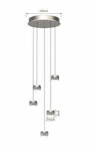 Moderne LED-hanglamp met vijf hangende lampen, bovenaanzicht