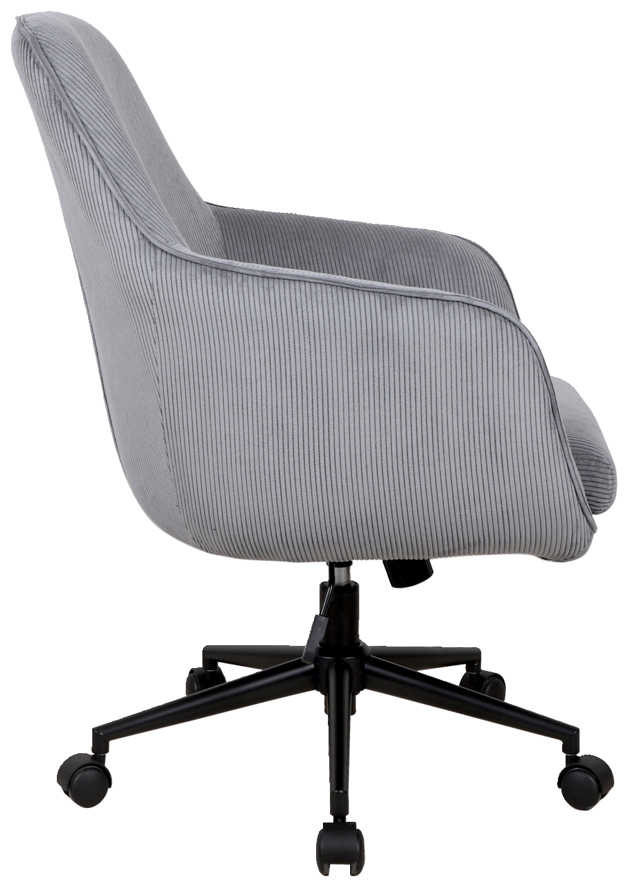 Grauer Drehstuhl mit Stoffbezug, Seitenansicht