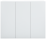 Moderner weißer Hängeschuhschrank mit drei Türen, frontale Ansicht