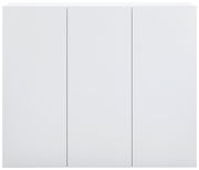 Moderner weißer Hängeschuhschrank mit drei Türen, frontale Ansicht