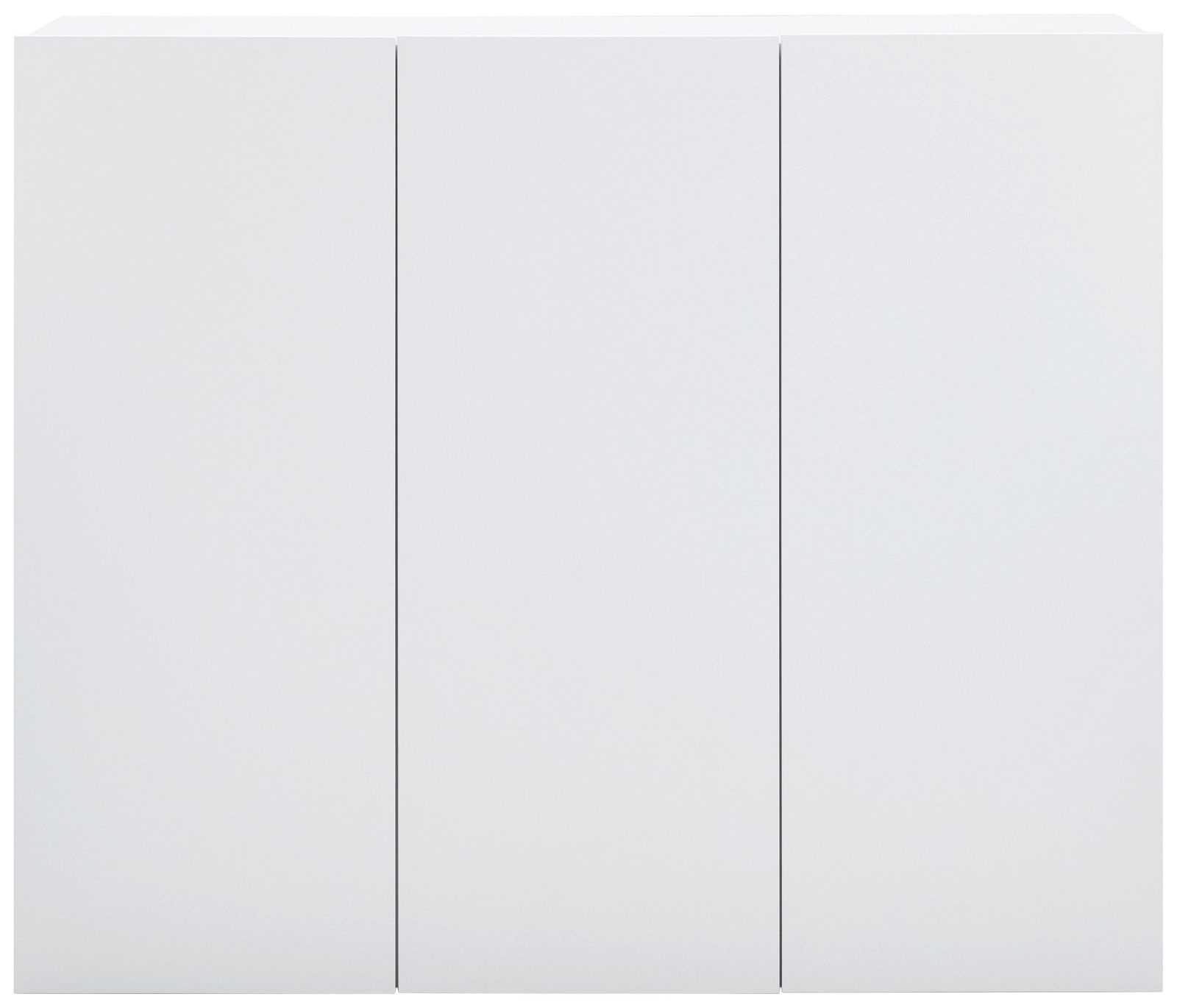 Moderner weißer Hängeschuhschrank mit drei Türen, frontale Ansicht