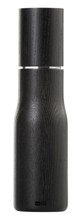 Schwarze Pfeffer- oder Salzmühle Levo aus Holz, frontal fotografiert.
