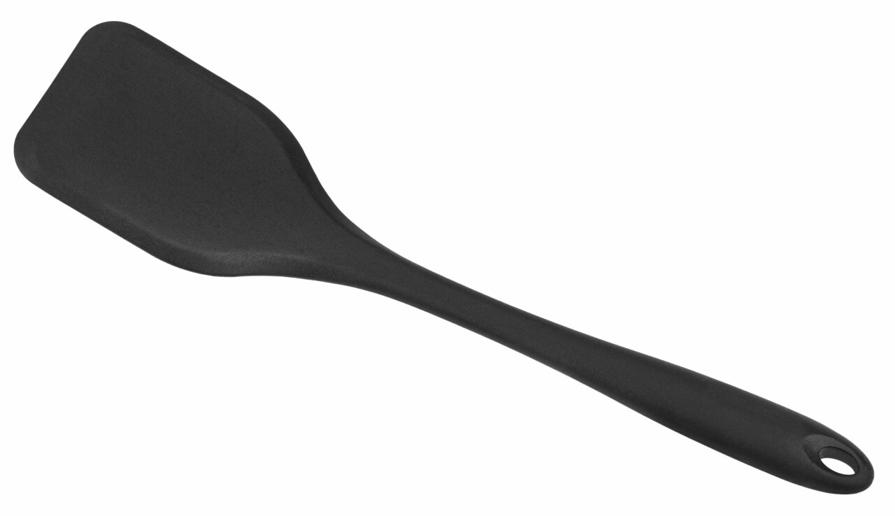 Schwarzer Silikon-Pfannenwender in seitlicher Ansicht