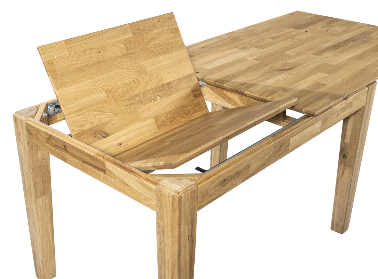Esstisch aus Holz mit ausziehbarer Platte, seitliche Perspektive