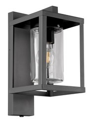 Moderne Außen-Wandleuchte LUNGA in schwarzem Metallrahmen mit Glaszylinder, seitliche Perspektive