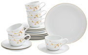 Kaffeeservice 18-tlg. mit goldenen Blattmotiven, seitliche Perspektive