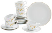 Kaffeeservice 18-tlg. mit goldenen Blattmotiven, seitliche Perspektive