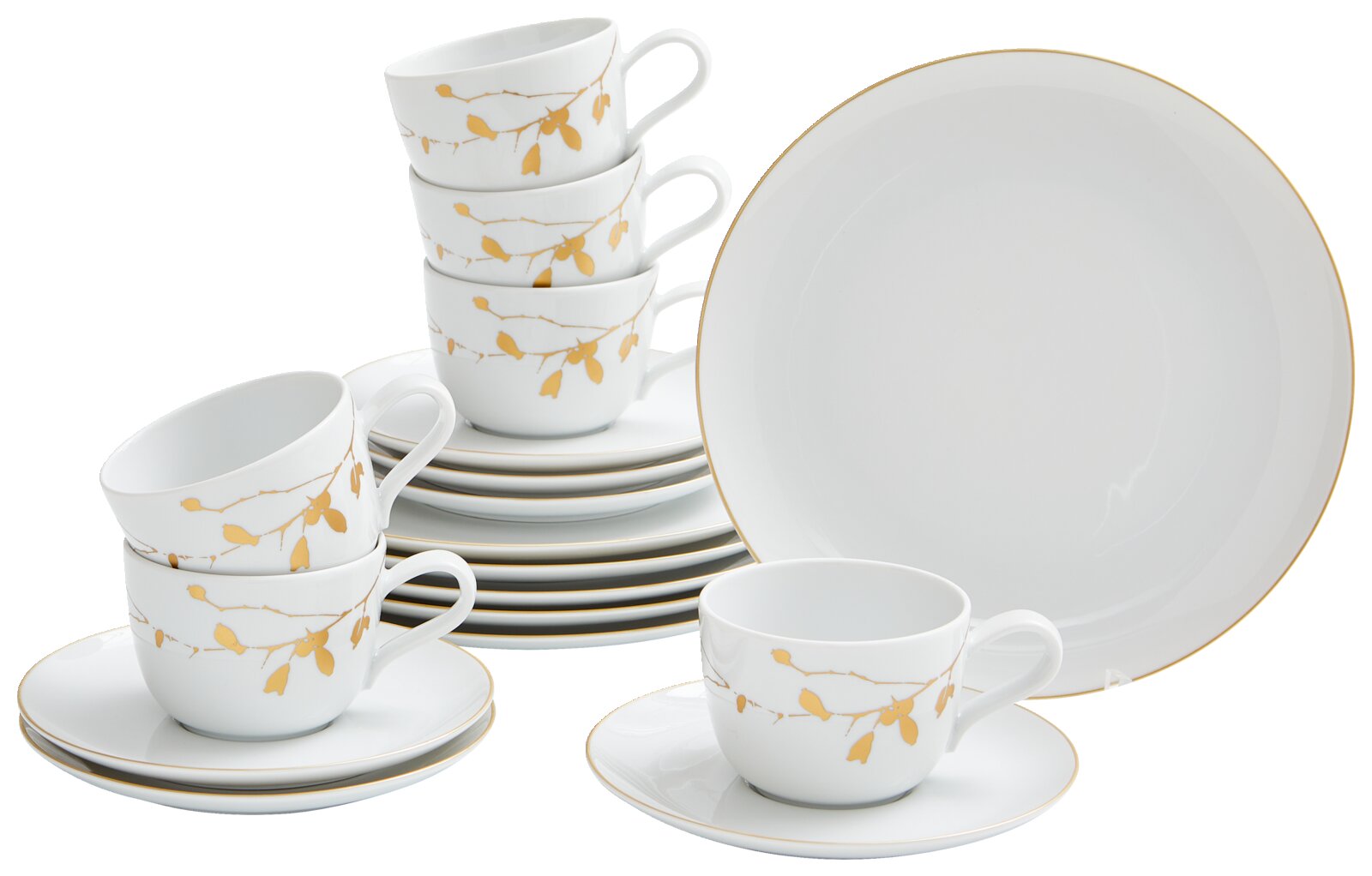 Kaffeeservice 18-tlg. mit goldenen Blattmotiven, seitliche Perspektive
