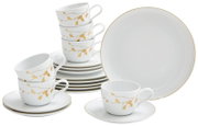 Kaffeeservice 18-tlg. mit goldenen Blattmotiven, seitliche Perspektive