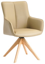 Beige fauteuil met houten poten, zijaanzicht