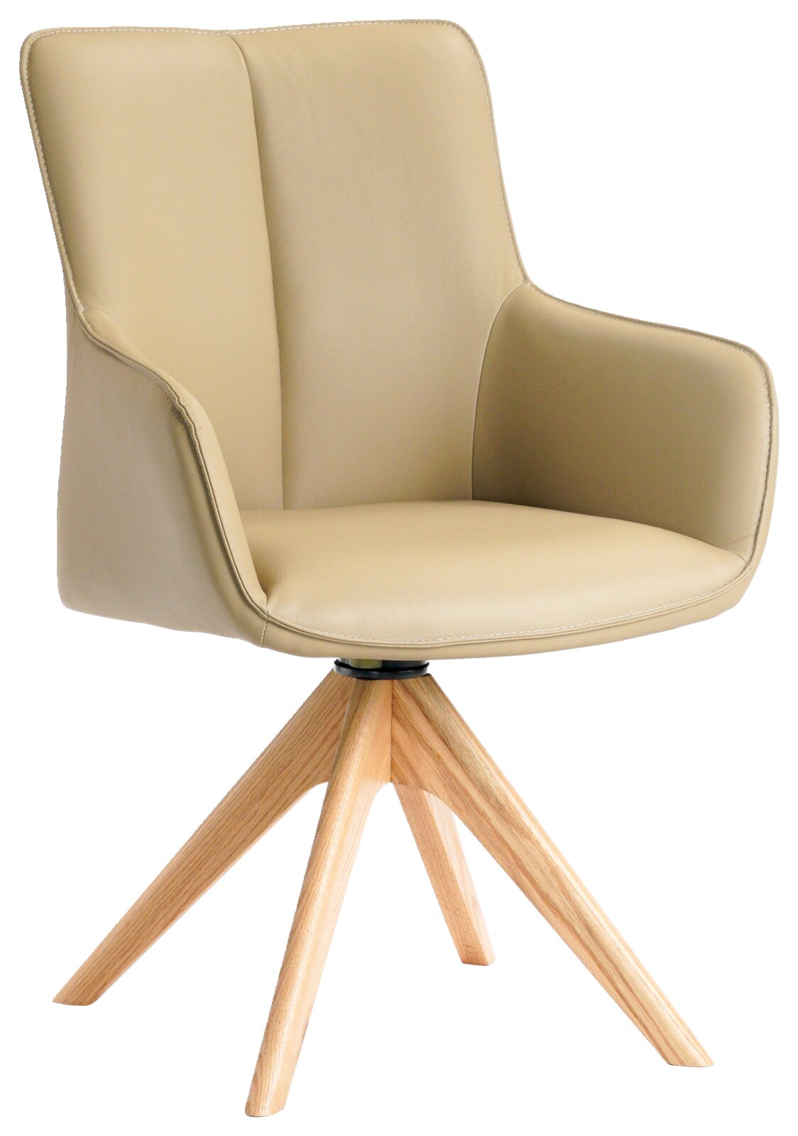Beige fauteuil met houten poten, zijaanzicht