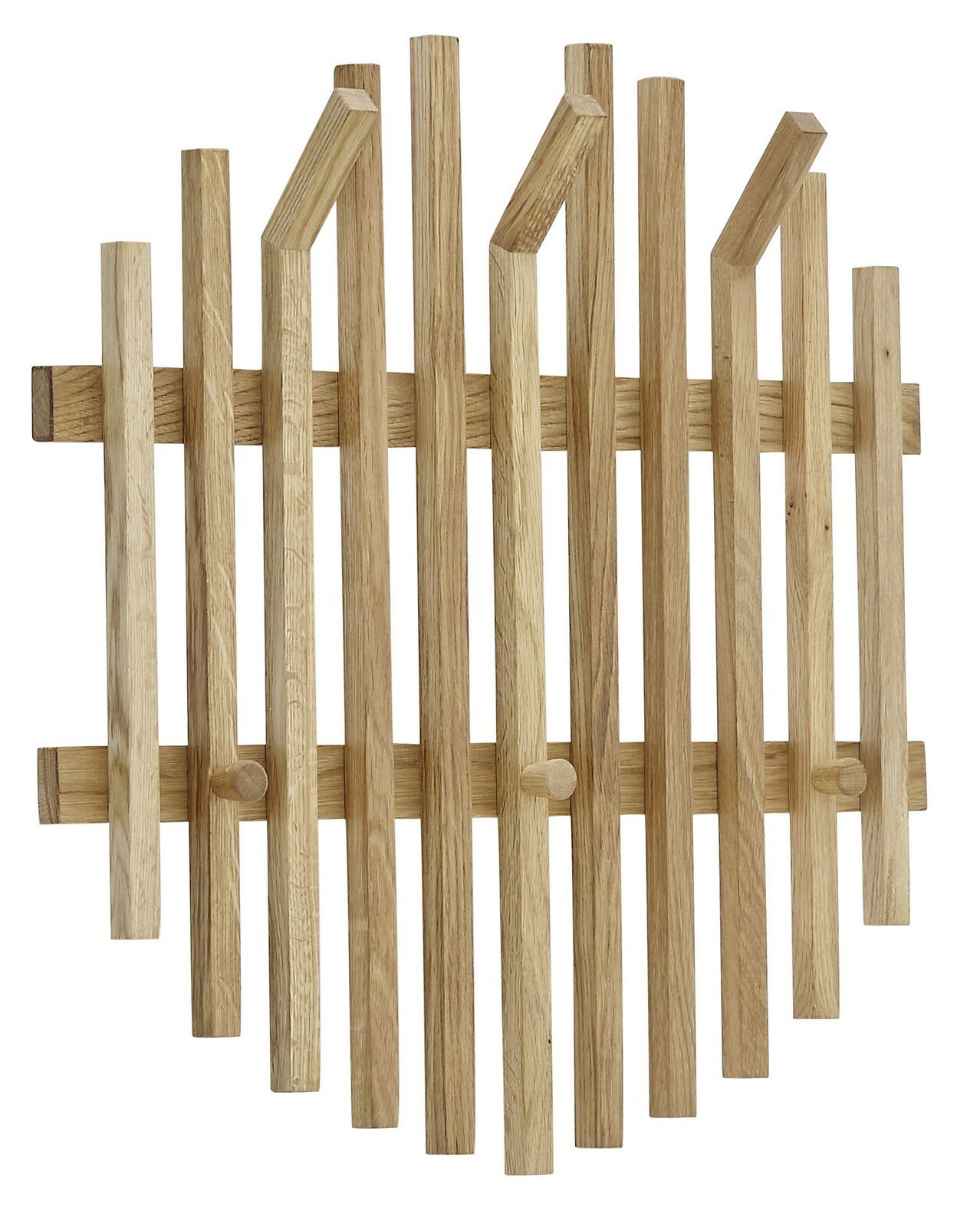 Linea Natura Garderobenpaneel BANTRY Garderobenpaneel aus Holz mit mehreren vertikalen Leisten und Haken, frontale Ansicht