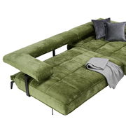 Grüne Longchairkombination mit grauen Kissen und Decke, Perspektive von oben.