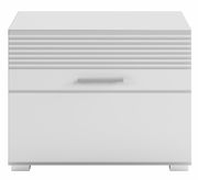 Weiße Kommode mit horizontalen Linien und Griff, Frontalansicht