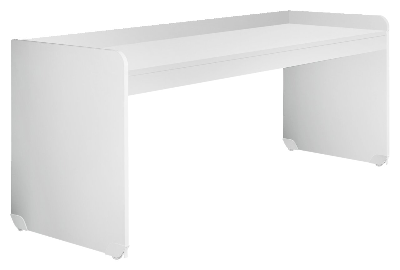 Moderner weißer Schreibtisch mit minimalistischem Design, seitliche Perspektive