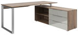 Moderner Eckschreibtisch Voleo NEVADA mit Holzoptik und Metallgestell, seitliche Perspektive