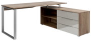 Moderner Eckschreibtisch Voleo NEVADA mit Holzoptik und Metallgestell, seitliche Perspektive